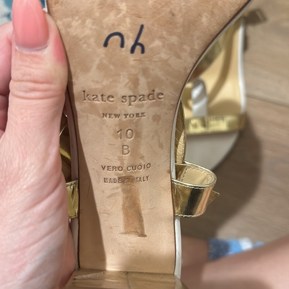 KATE SPADE NY White/Gold Chunky Block Heel Sandals Size 10 - Picture 10 of 12